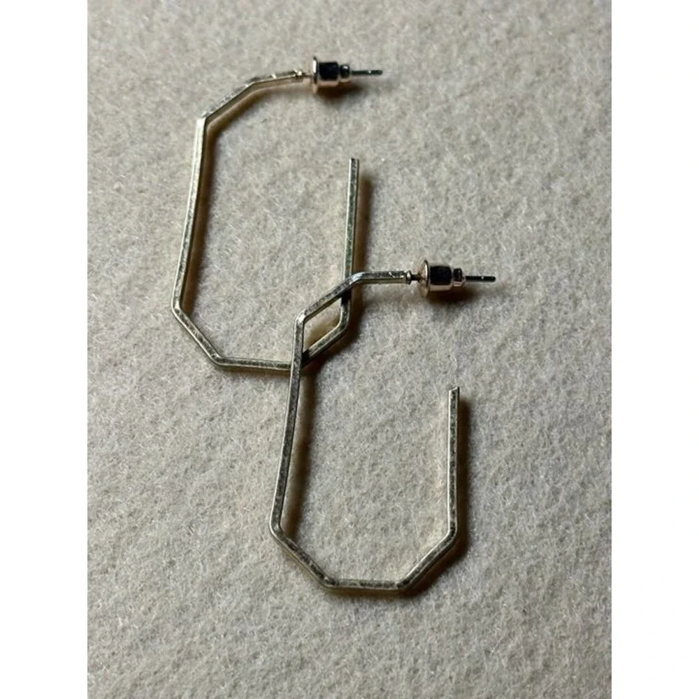 BP. Gold Tone Geometric Hexagon Hoop Earrings Hammered Modern NWT New Boho